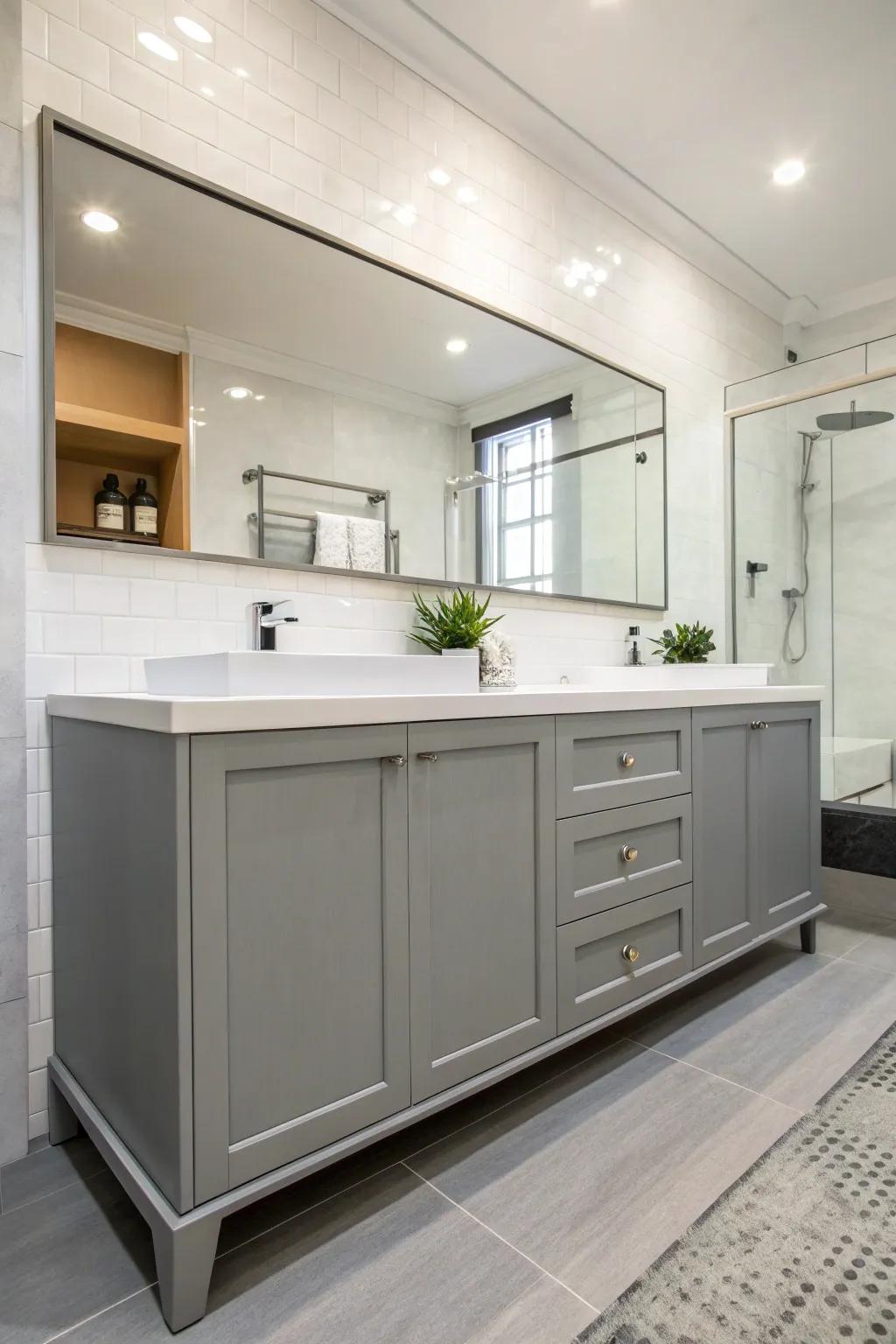 Floating vanities open up space in compact bathrooms.