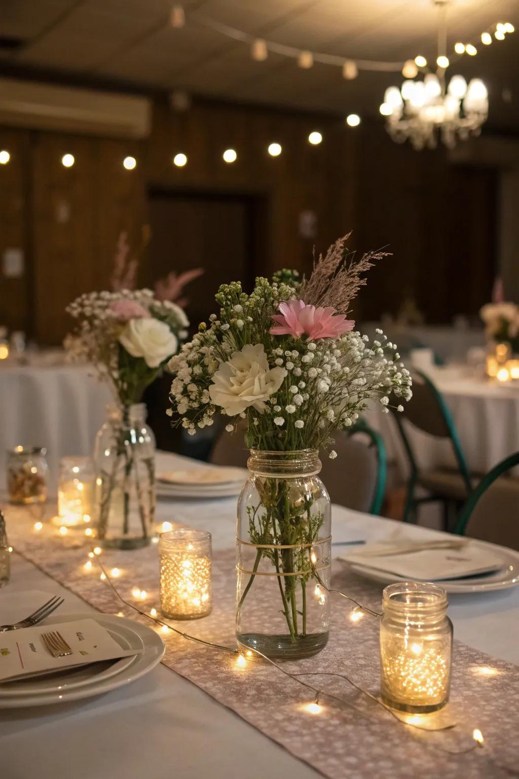 DIY centerpieces add a unique and heartfelt touch.