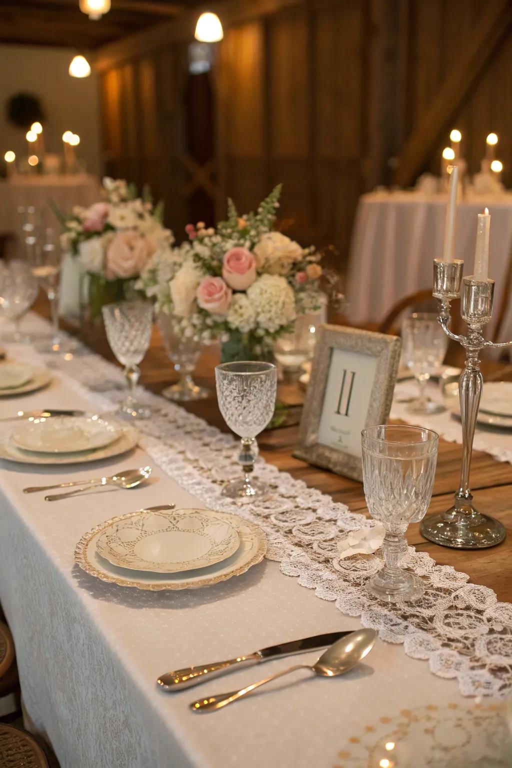 Lace adds delicate vintage charm.