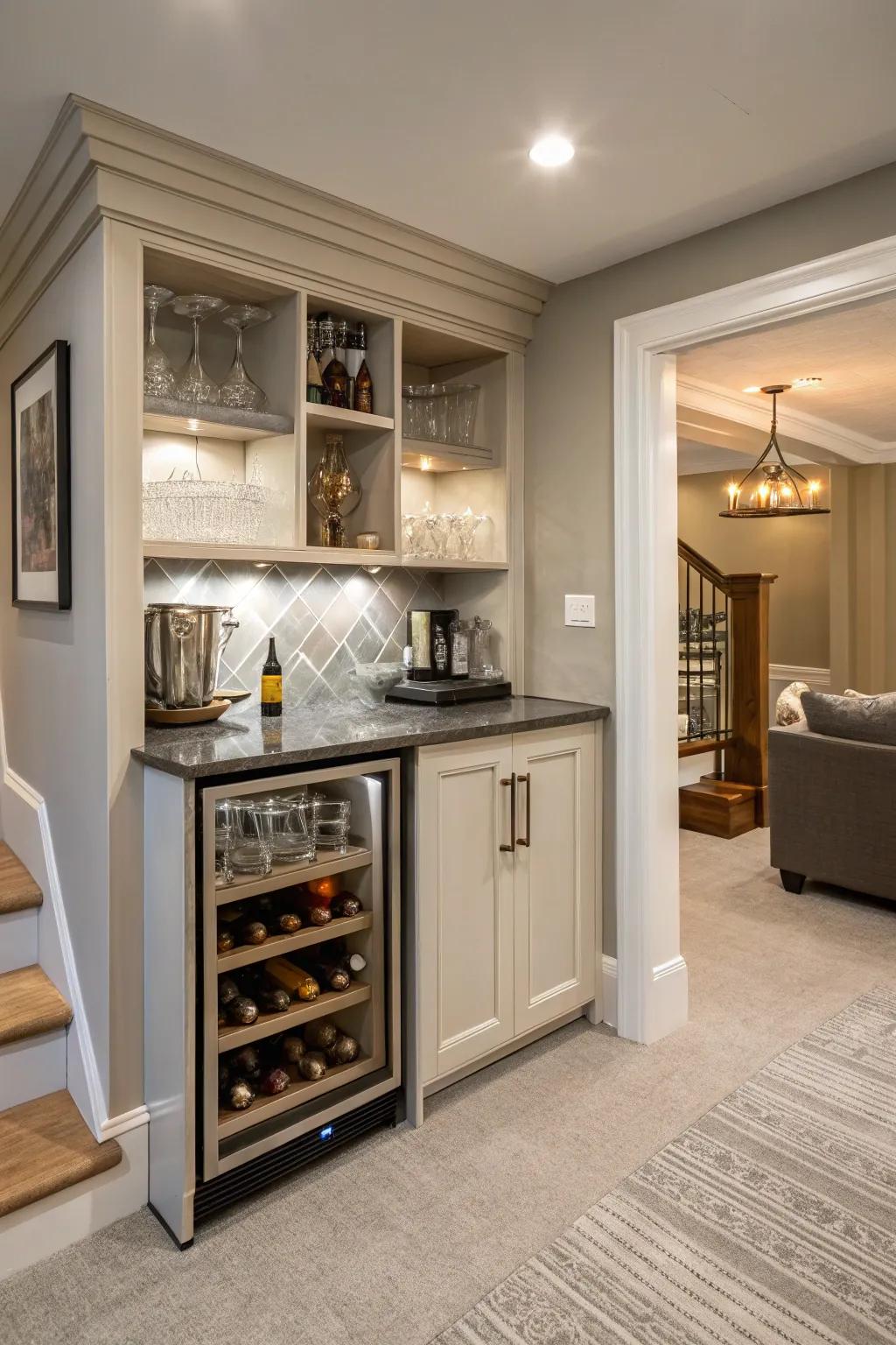 Elevate your basement with a chic mini bar.