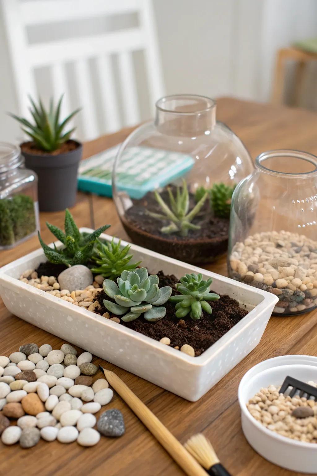 DIY terrarium kit with succulents