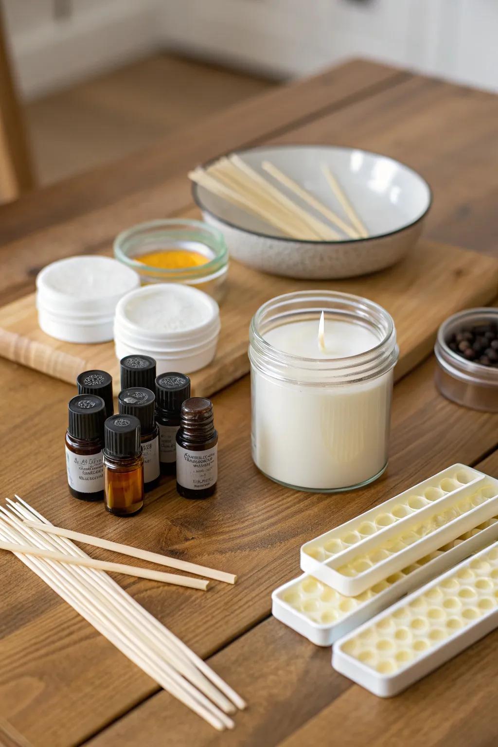 Candle making kit with wax and scents
