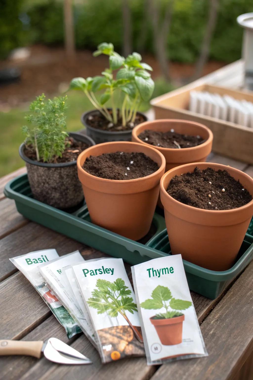 Herb garden starter kit with fresh plants