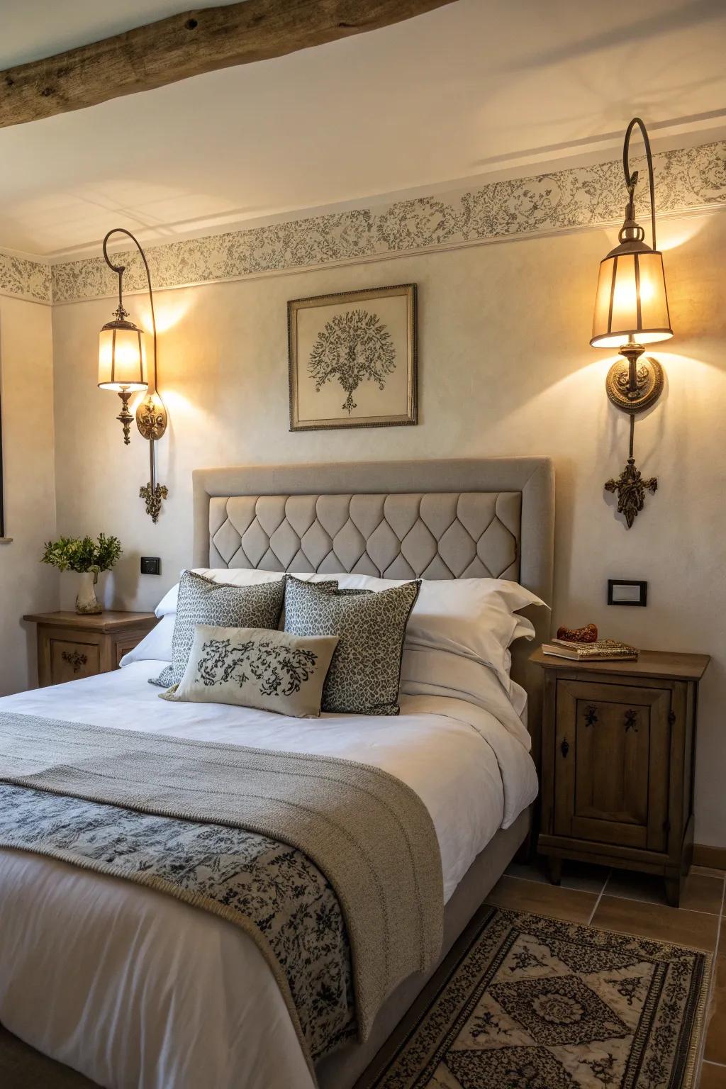 Wall sconces providing balanced lighting.