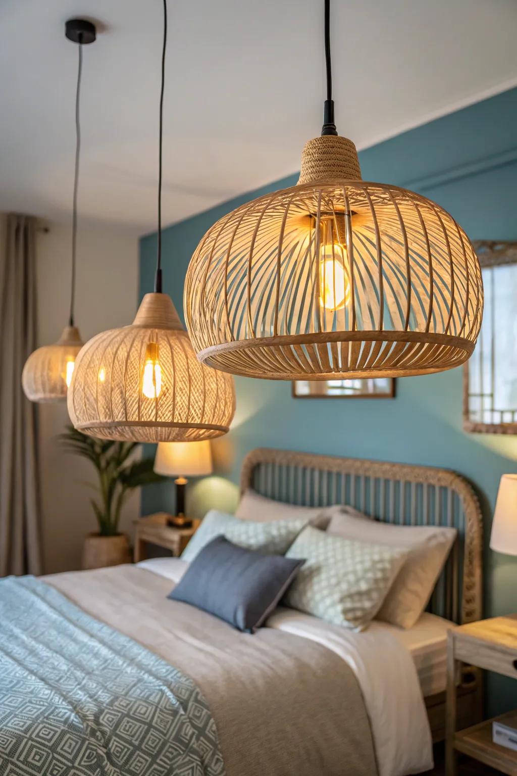 Eco-friendly bamboo lighting fixtures.