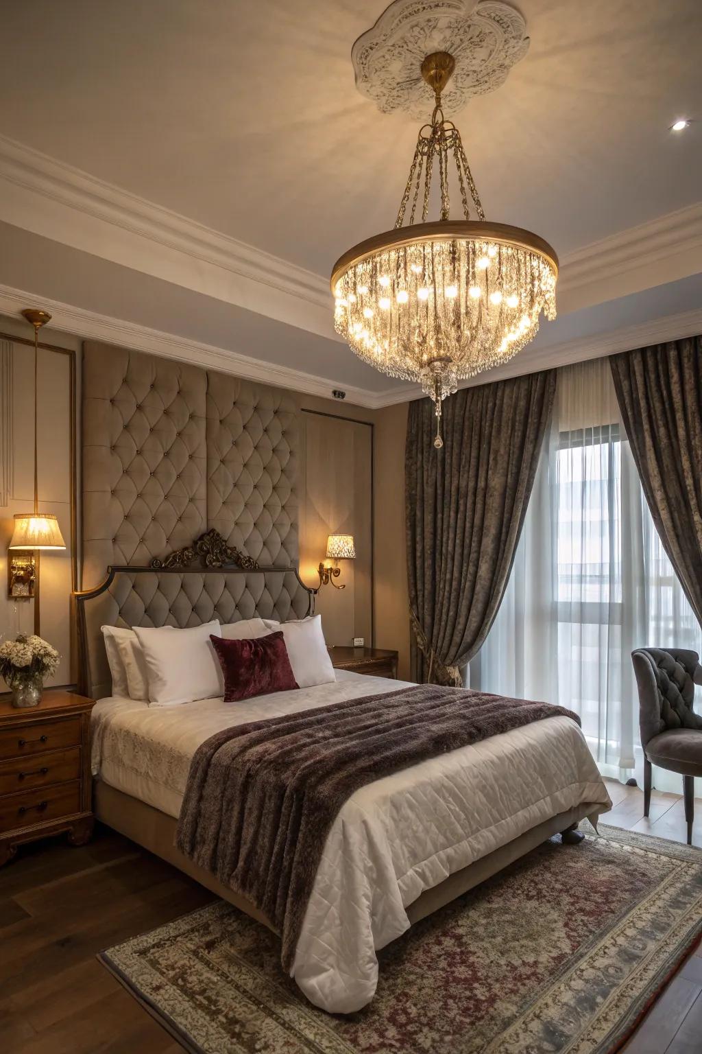 Chandelier adding sophistication and luxury.