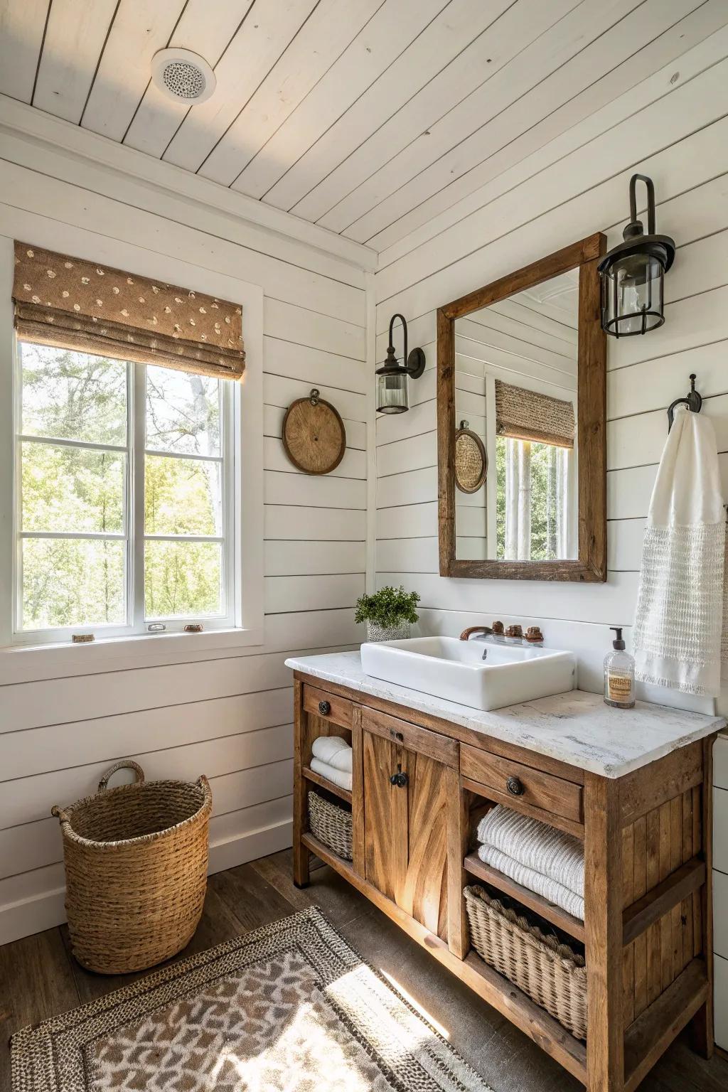 Relaxed coastal vibes with shiplap paneling.