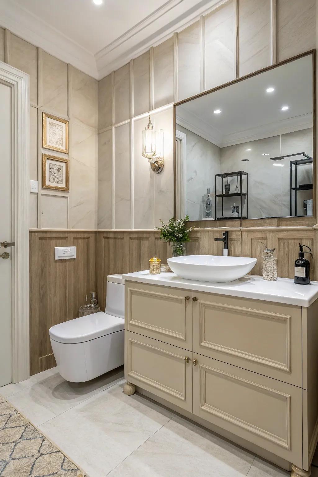 Balanced design with half wall paneling.