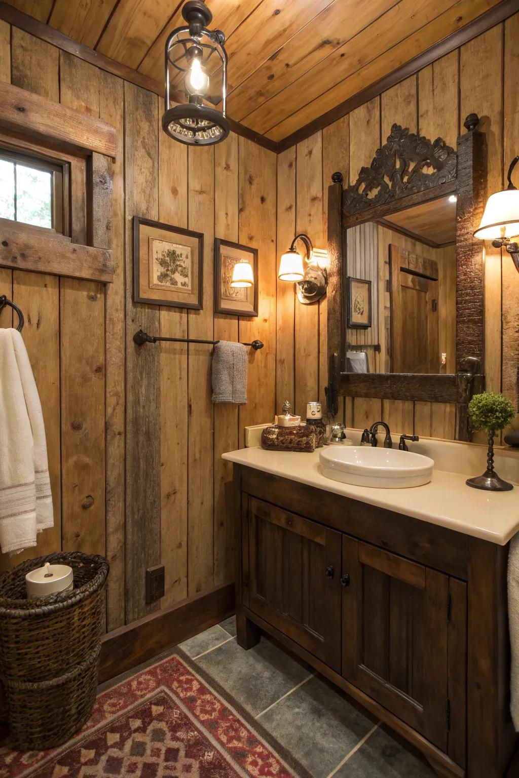 Country charm with rustic barnwood panels.