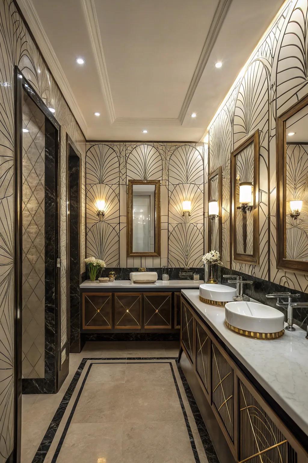 Glamorous flair with Art Deco panels.