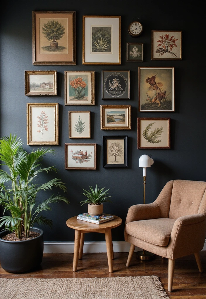 Vintage Decor on Black Accent Walls
