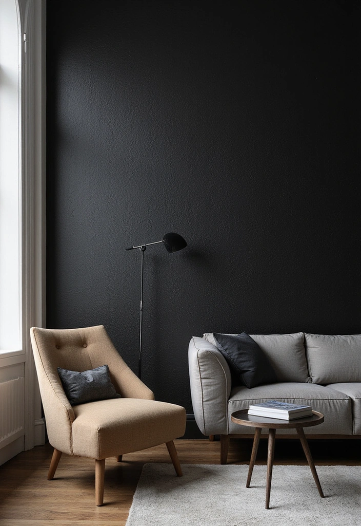 Textured Wallpaper on Black Accent Walls