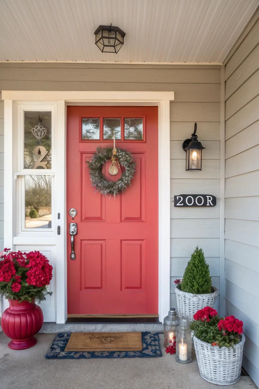A front door painted in a vibrant color making a statement.