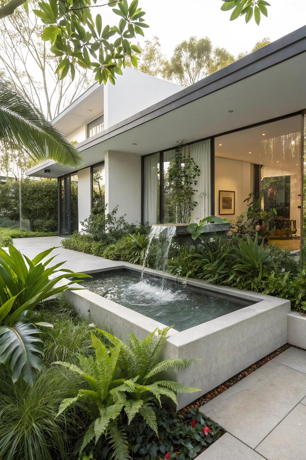 Introduce tranquility with modern water features.