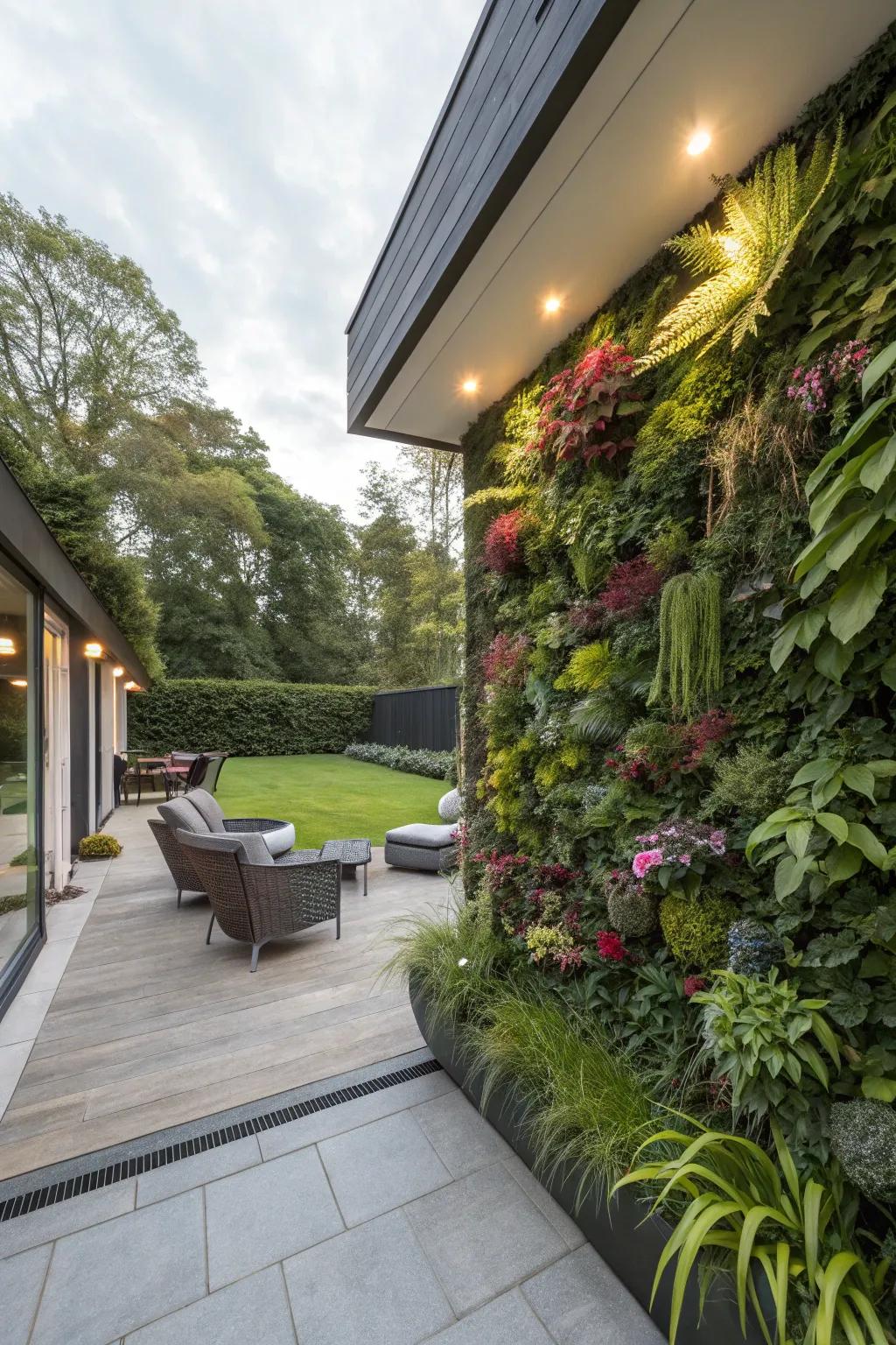 Add lush greenery with vertical garden solutions.