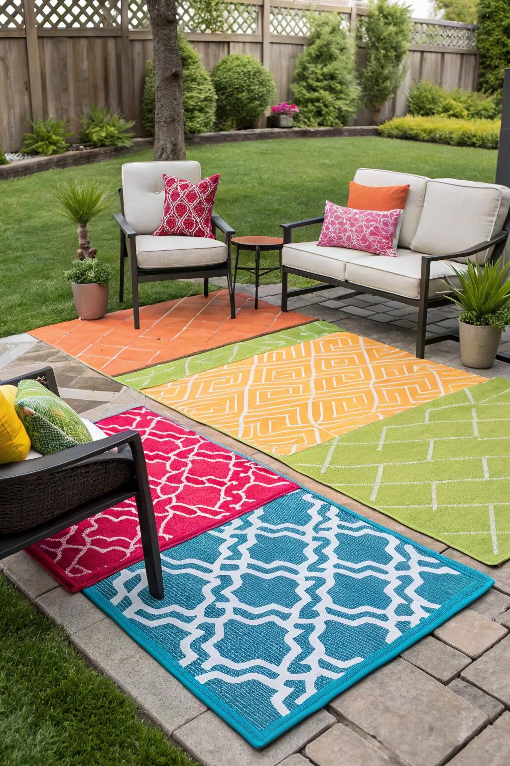 Add comfort and style with outdoor rugs.