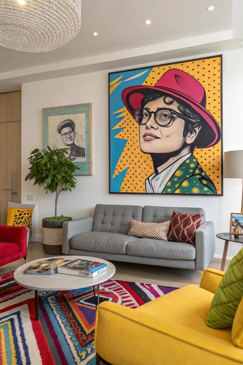 Add character with pop art accessories.