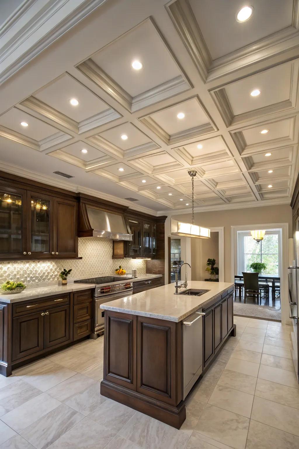 Sophisticated coffered ceiling design for kitchens.