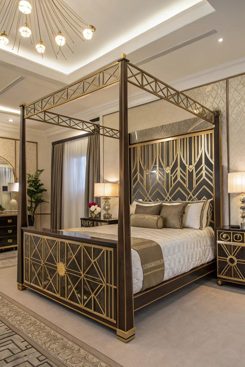 An Art Deco bed frame exuding timeless glamour.