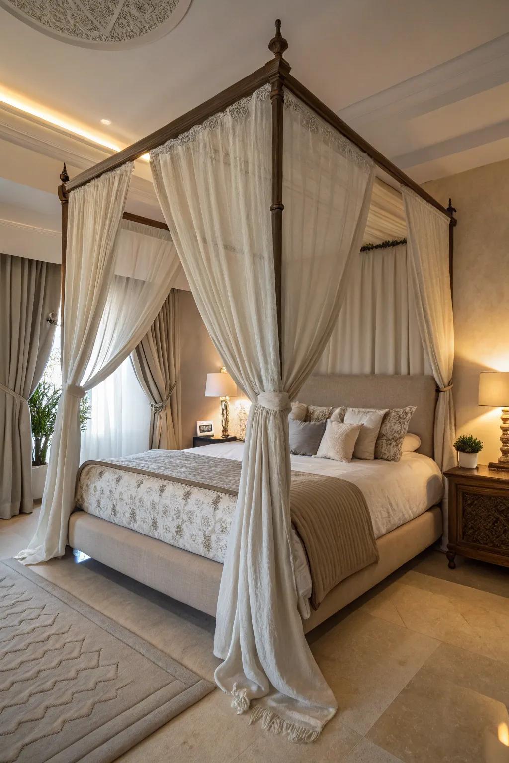 A customizable canopy bed frame for personalized style.