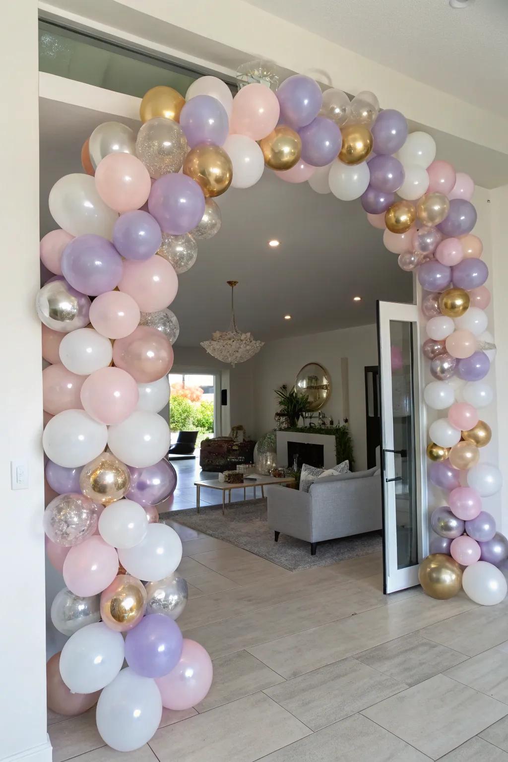 Striking balloon arch welcoming guests.