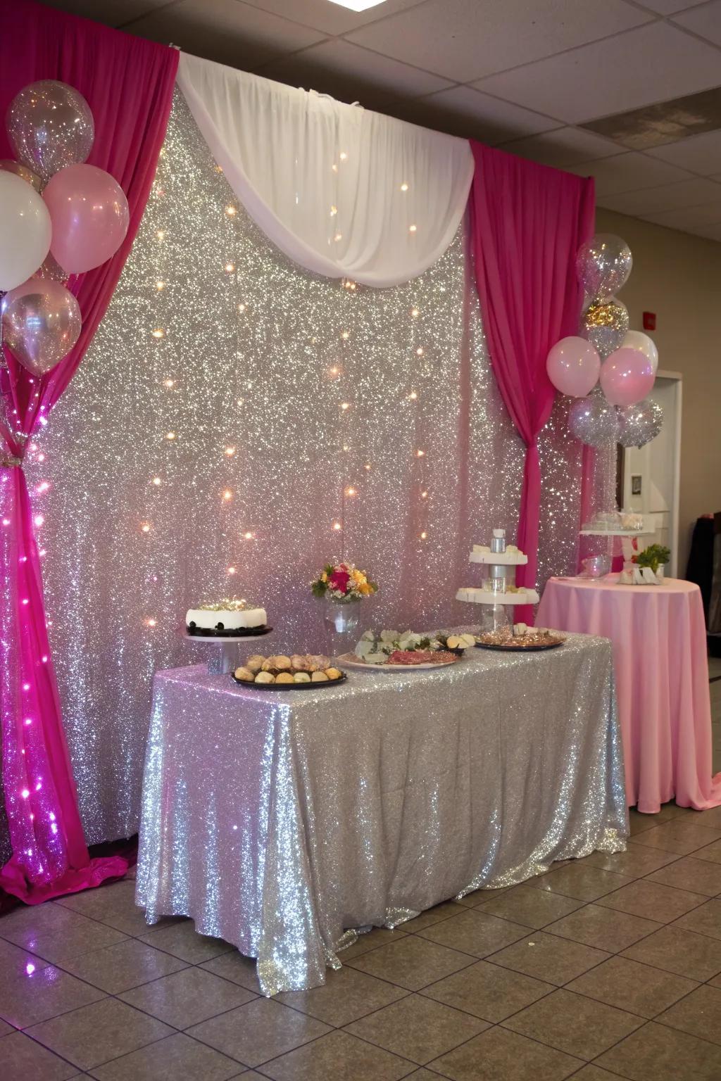 Glamorous glitter decor that dazzles guests.