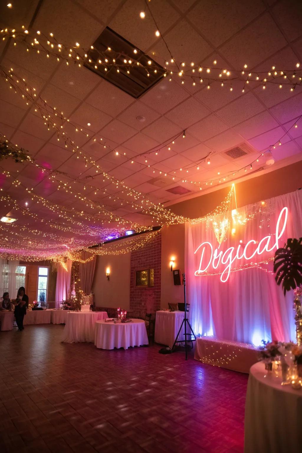 Lighting elements transforming spaces into magical settings.