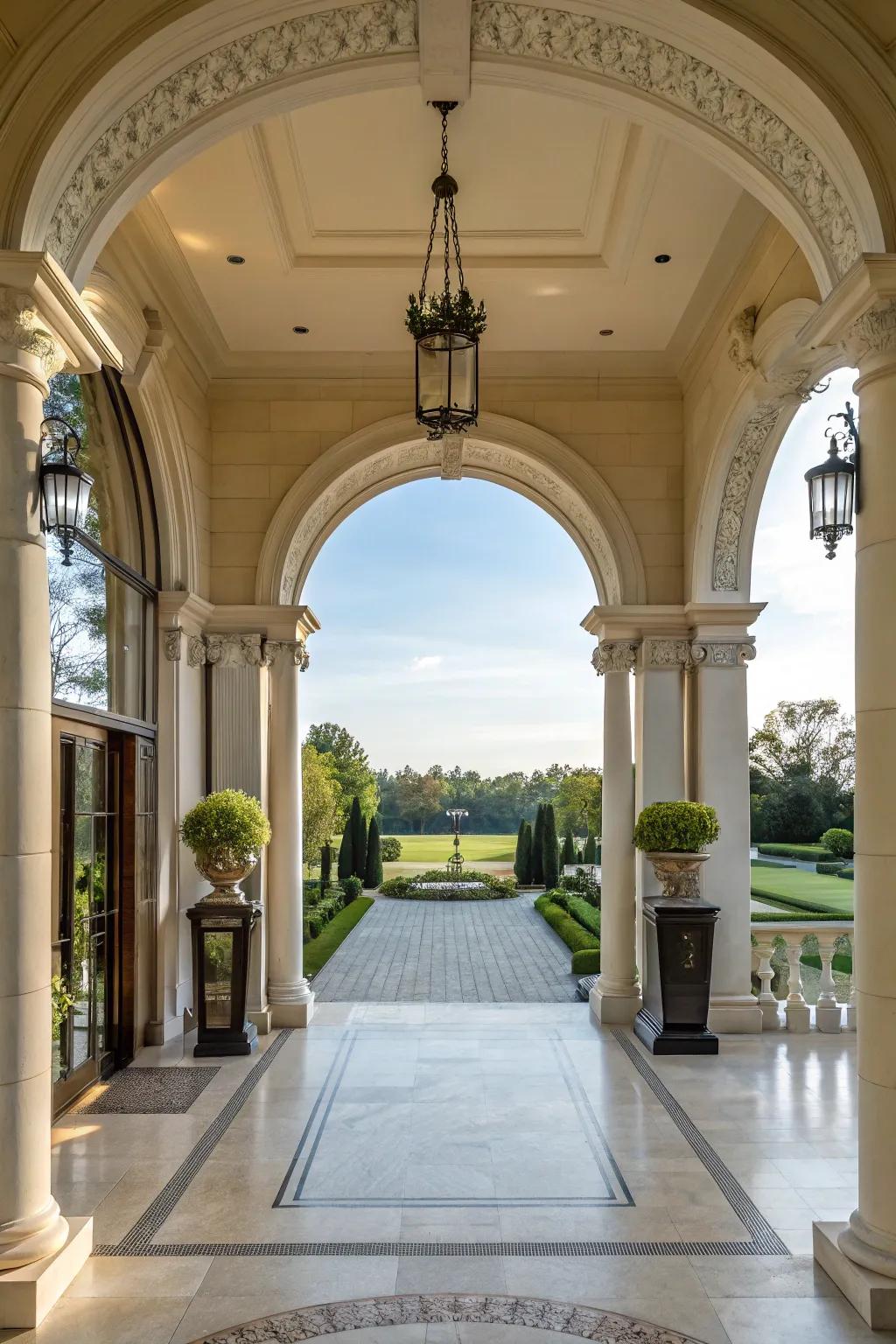 Elegant columns and arches creating a grand entrance.