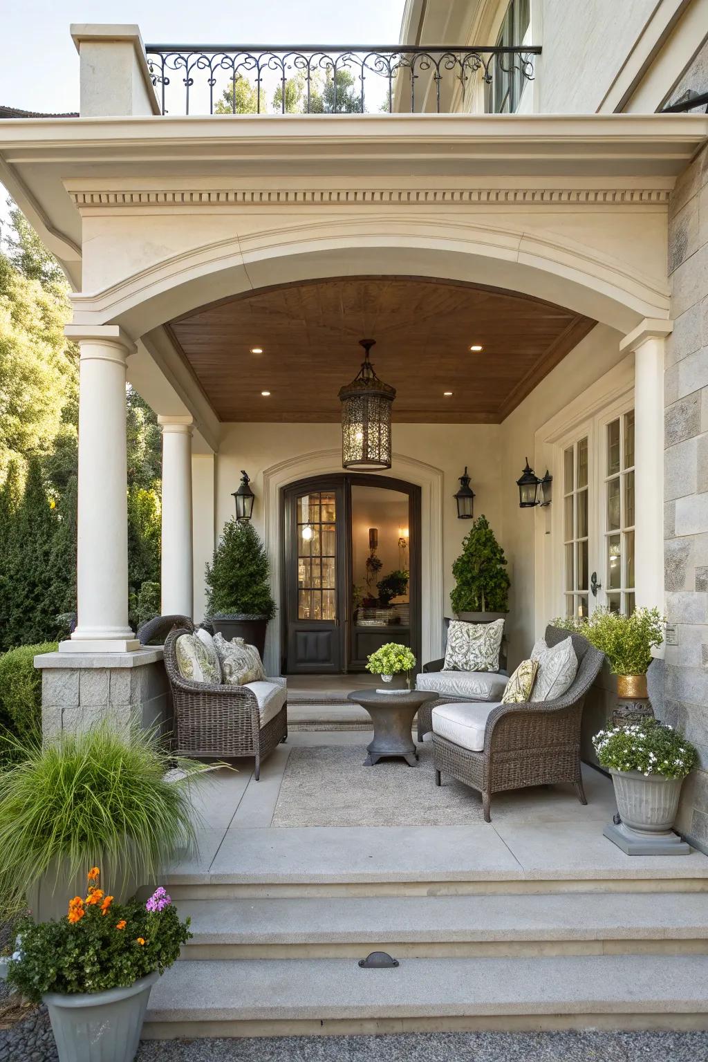 A sheltered porch providing comfort and style.