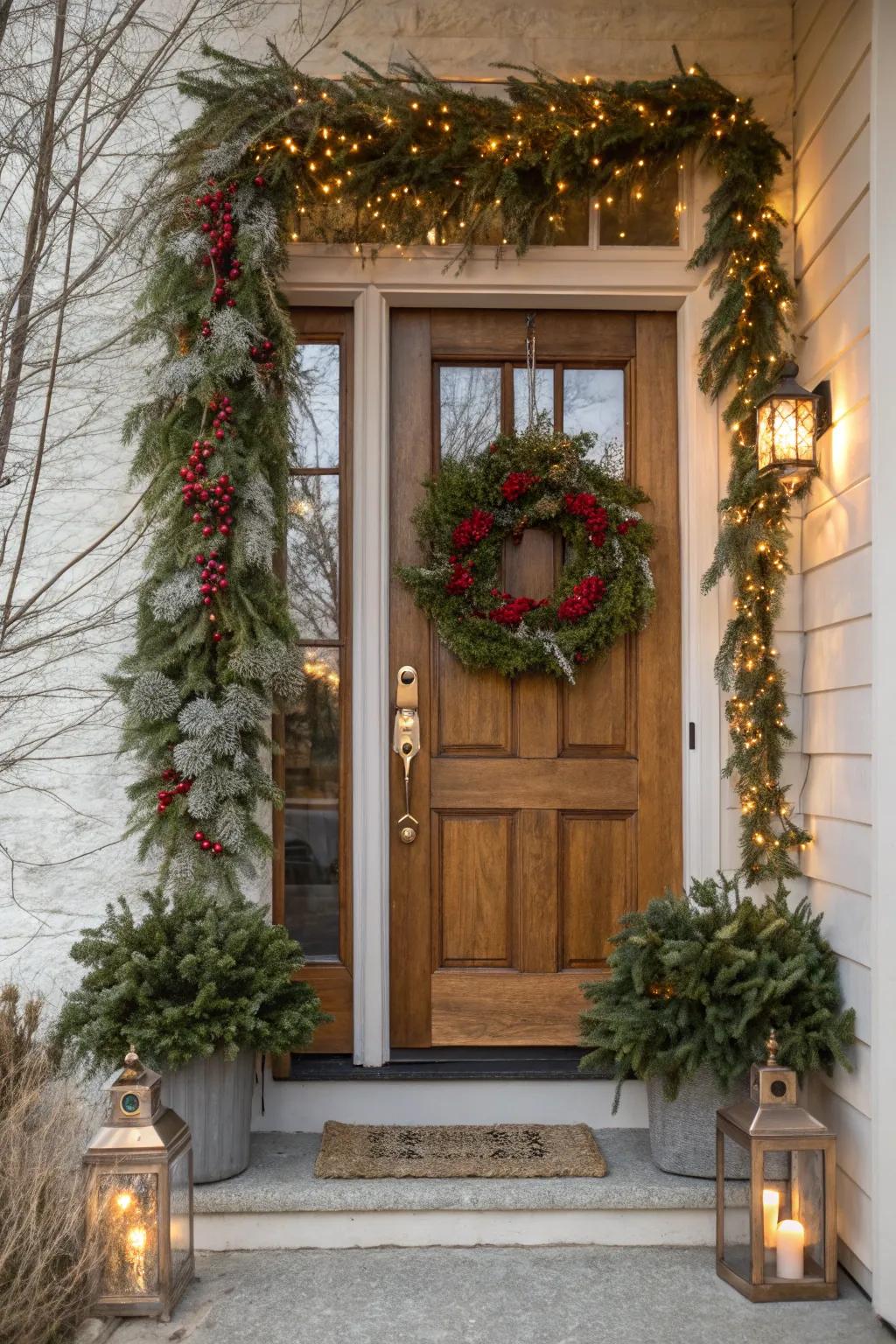 Seasonal decorations that keep the entrance lively and festive.