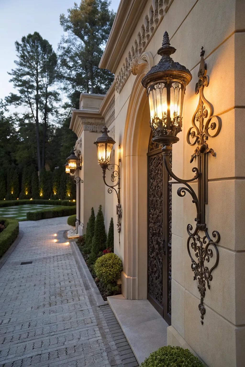 Soft lighting that enhances safety and ambiance at the entrance.