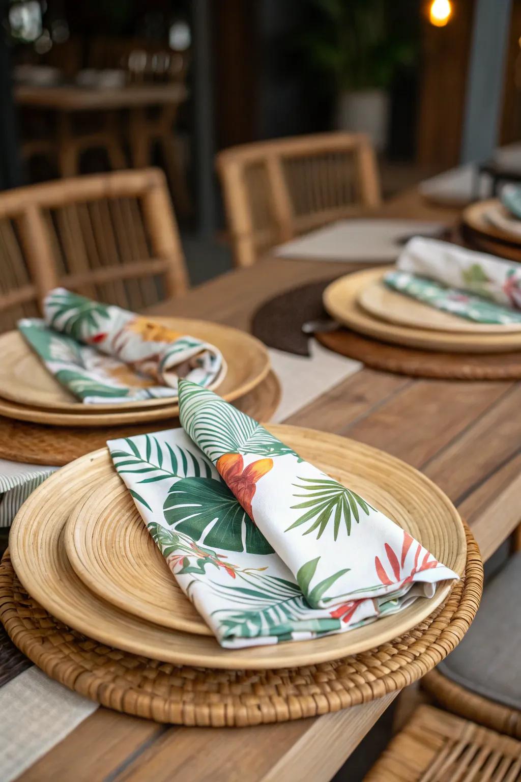 Tropical-themed tableware enhancing the tiki experience.