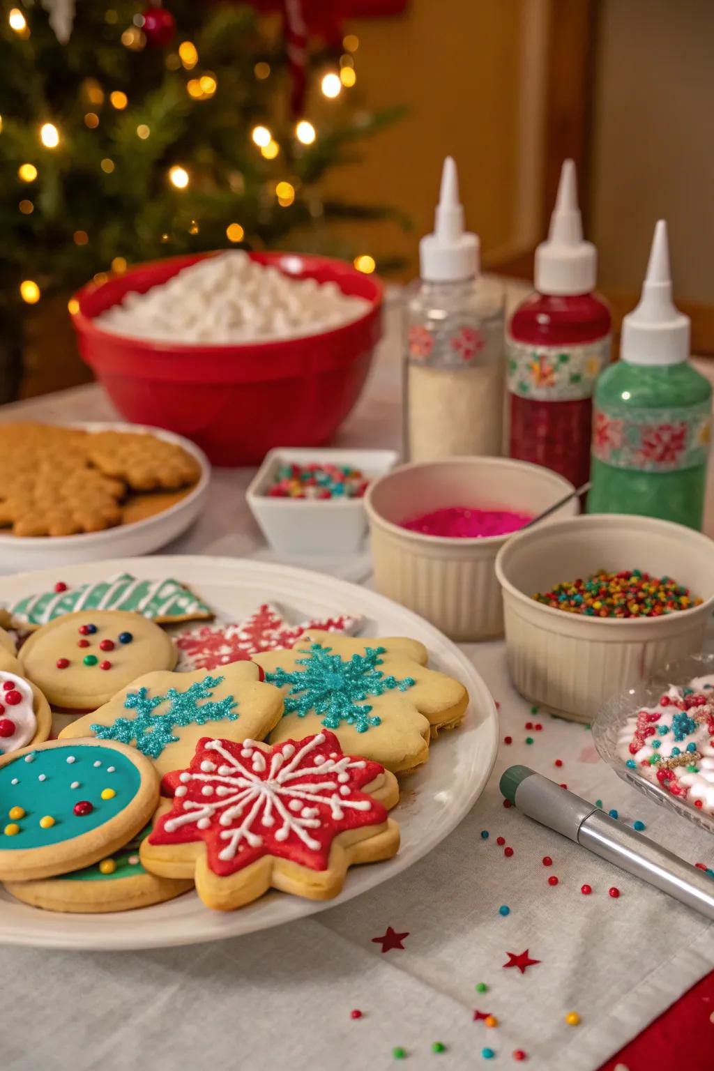 Have fun decorating cookies at a holiday party.