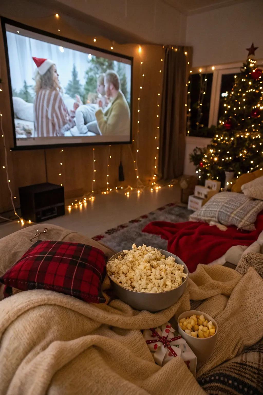 Relax with friends during a holiday movie night.