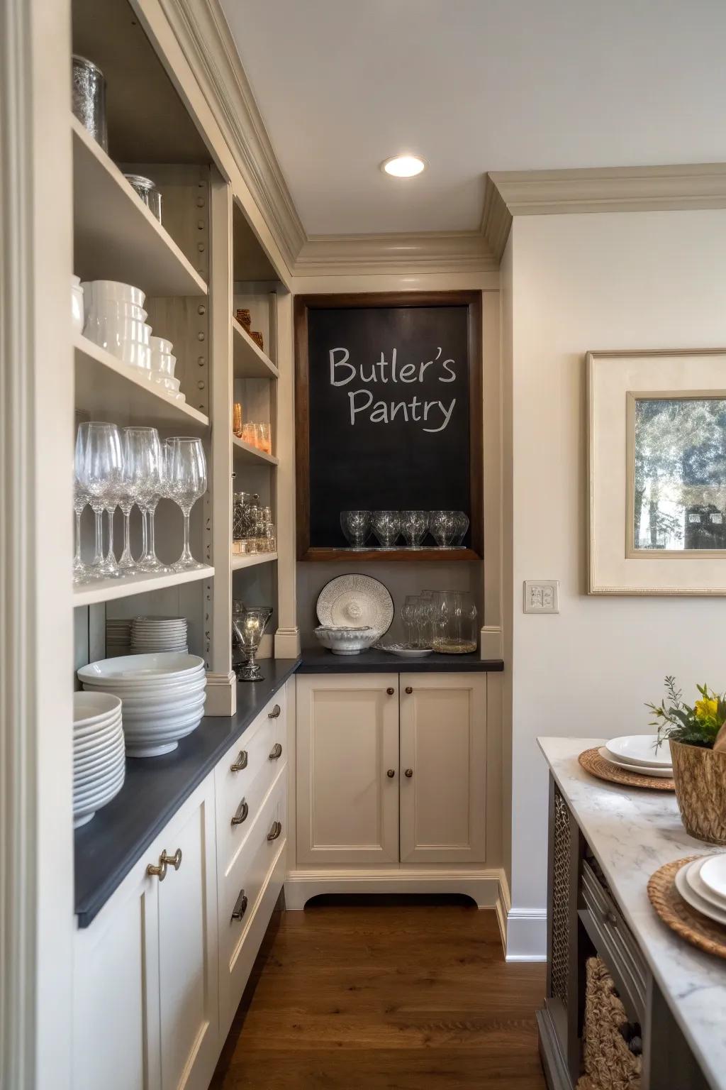 A chalkboard message board adds charm and utility.