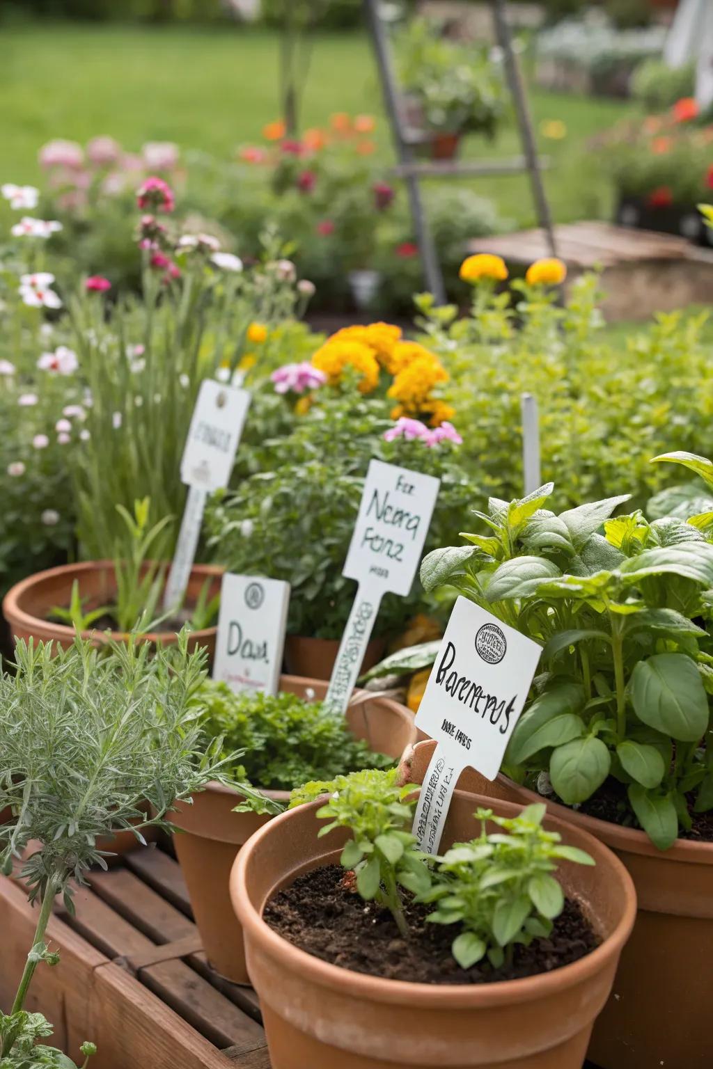 Custom plant labels add charm and clarity to gardens.