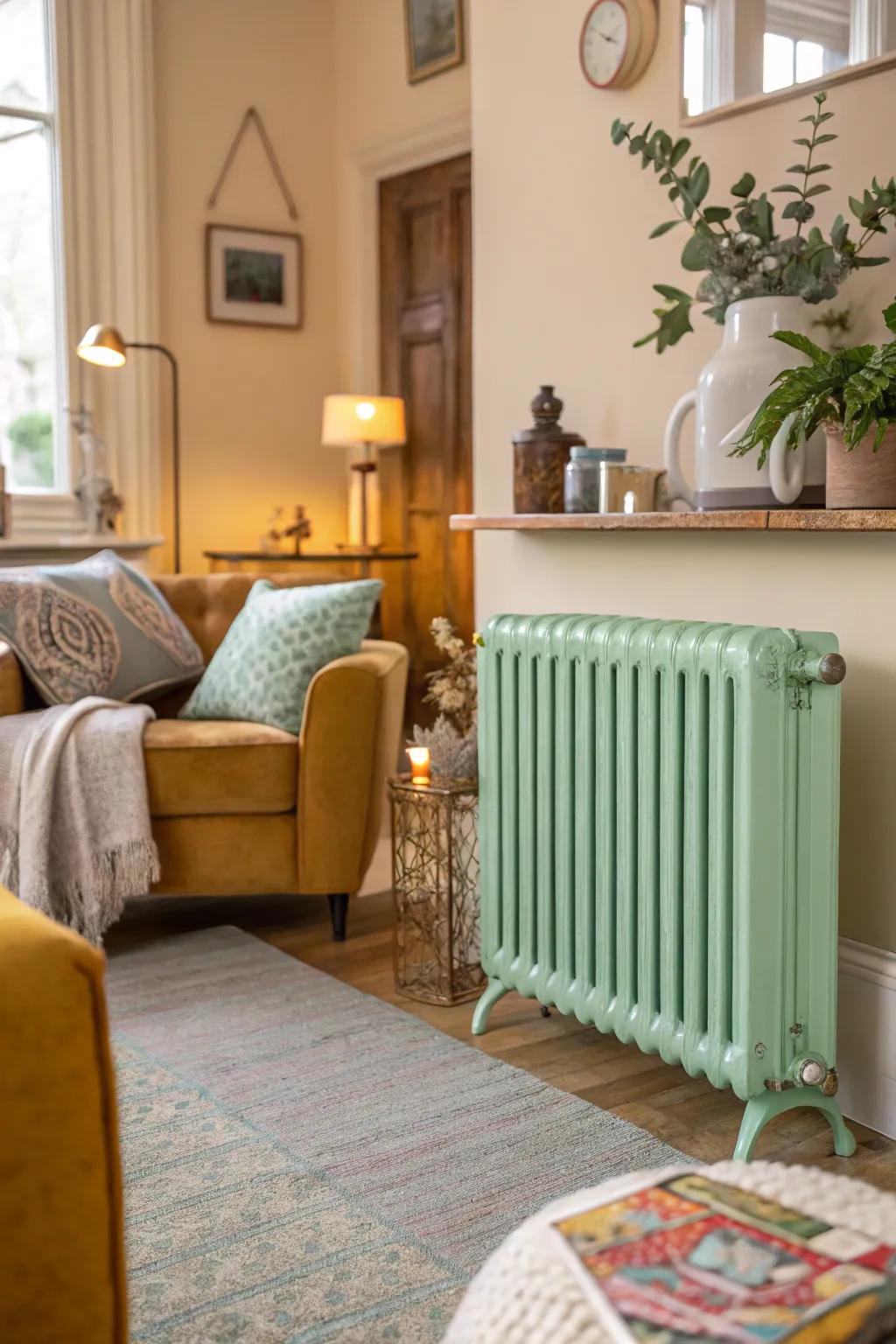 Mint green radiators bring freshness to interiors.