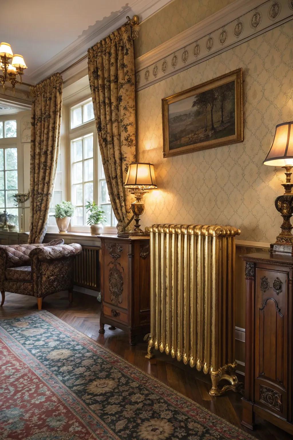 Gold radiators add a glamorous finish.