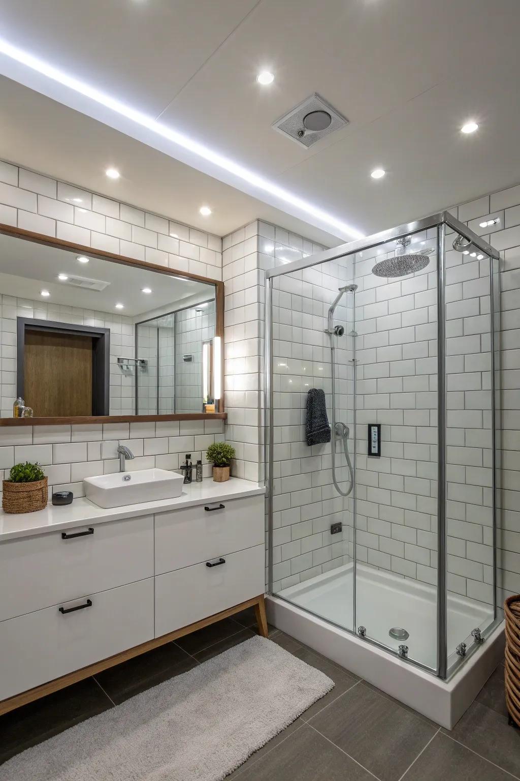 Bathroom with sleek waterproof LED lighting