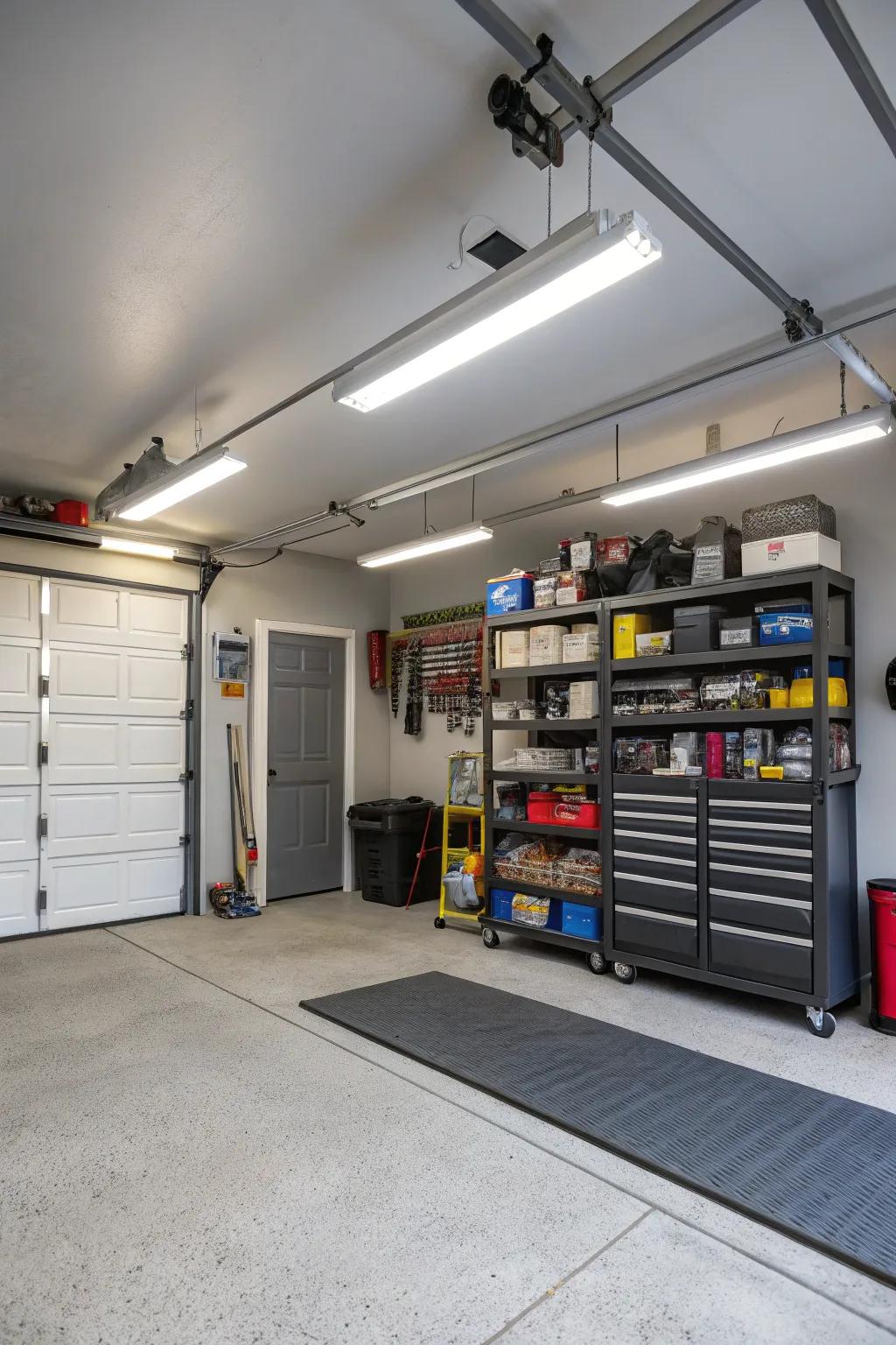 Bright and efficient garage with industrial LED lighting
