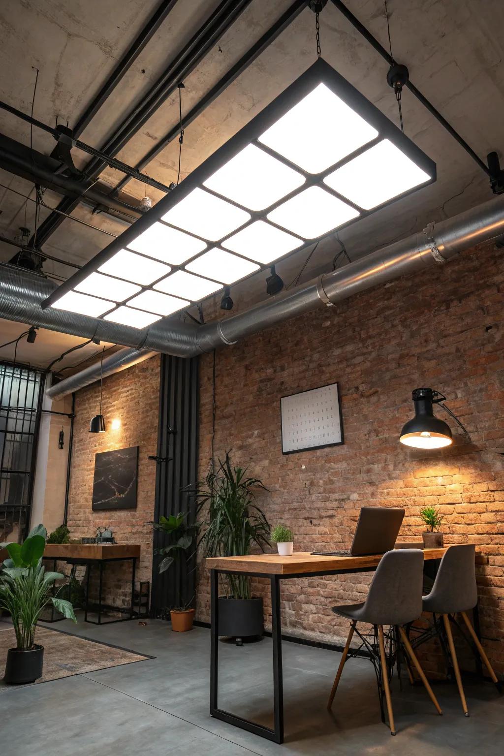 Modern room with LED overhead panel lighting