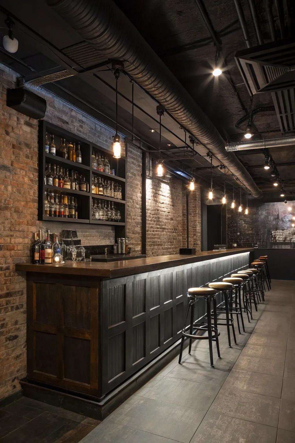 Basement bar with cozy LED rail lighting