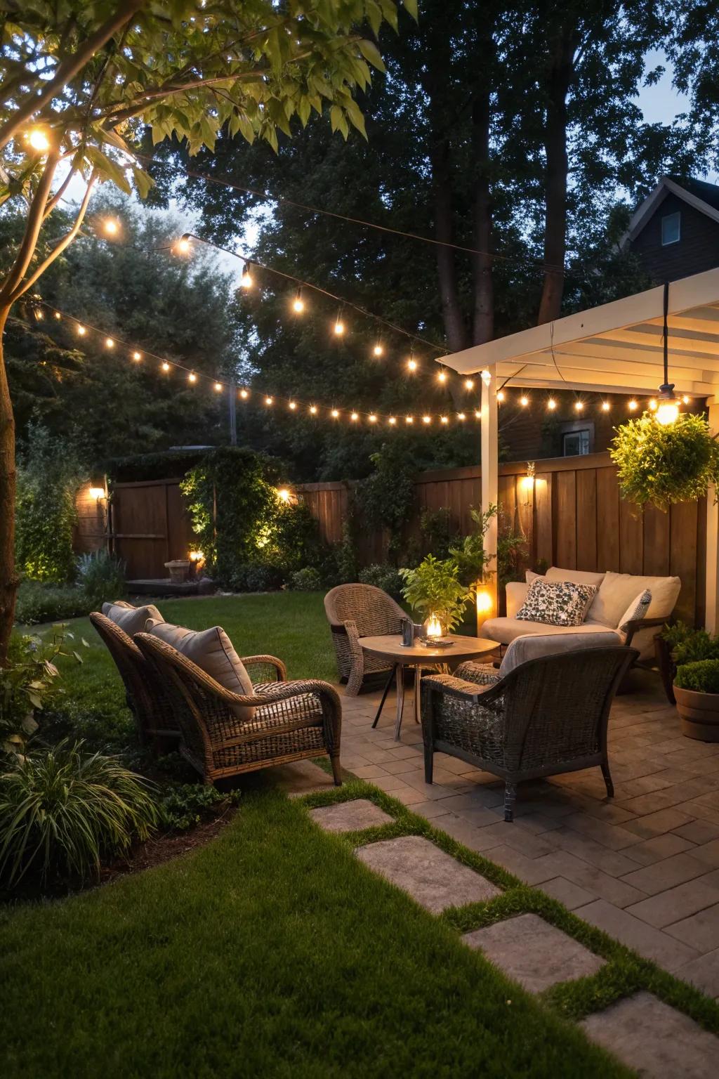 Chic outdoor area with LED expanse lighting