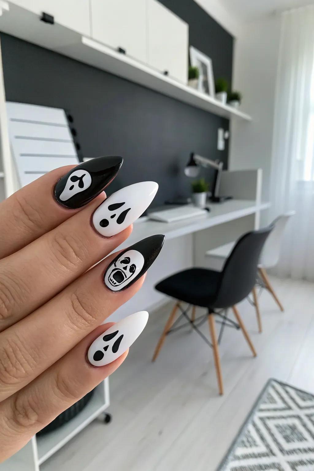 Edgy stiletto nails with ghost faces