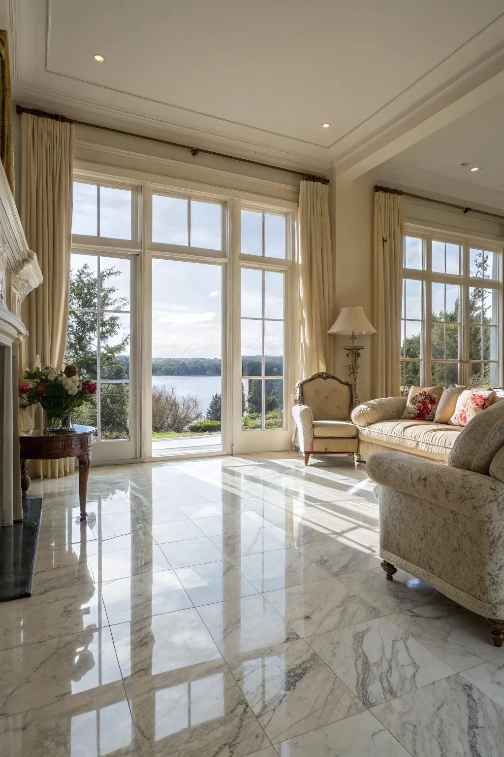Sunlight accentuates the natural beauty of marble floors.