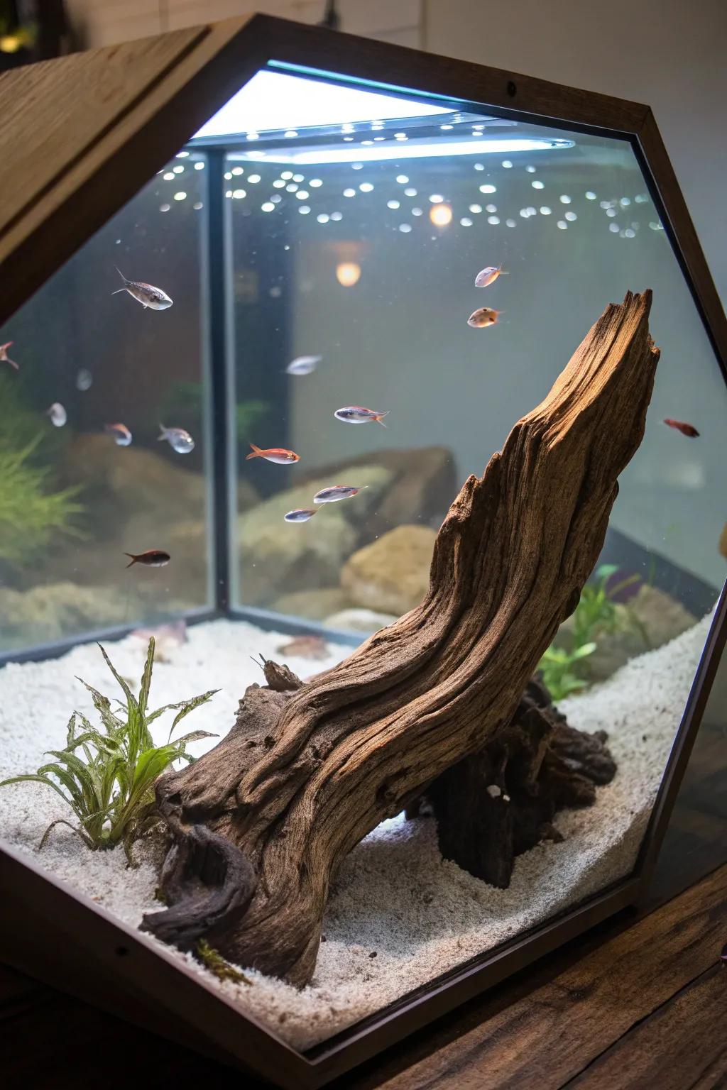 Add rustic charm with submerged driftwood.