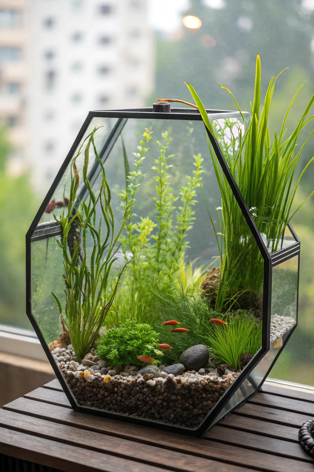 Maximize space with vertical aquatic plants.