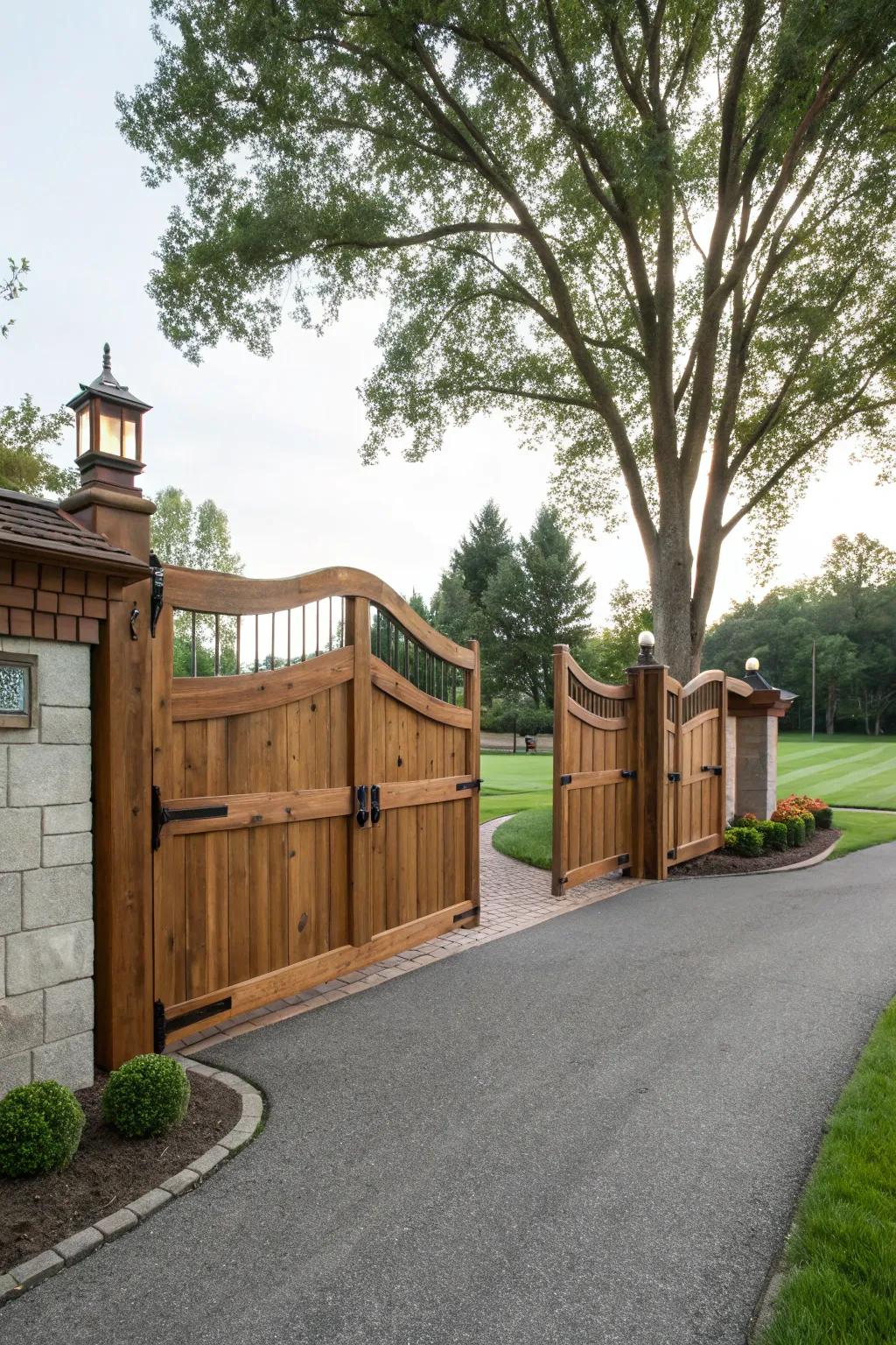 A majestic double swing gate securing a driveway.