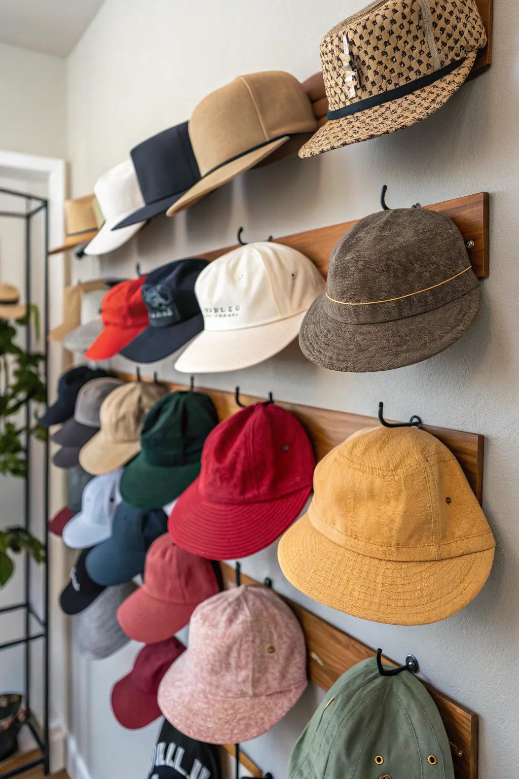 Hat clips provide a sleek, space-saving storage solution.