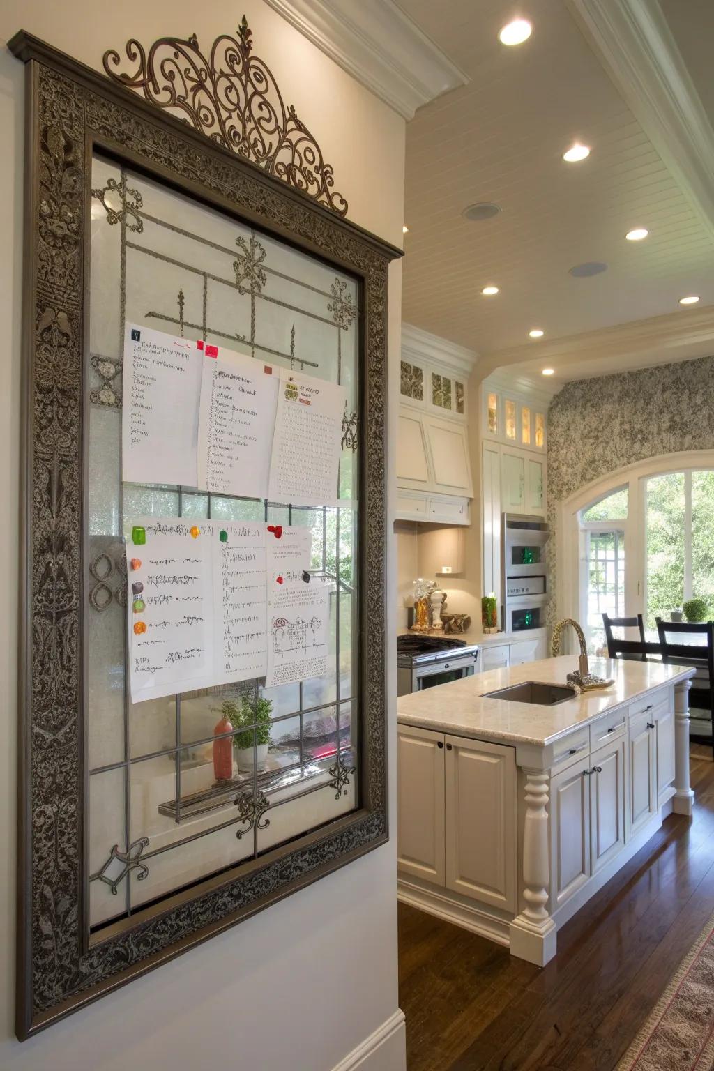 Glass dry erase board framed elegantly for a sleek look.